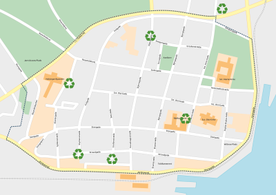 Kort over affaldsøer i Helsingør bymidte